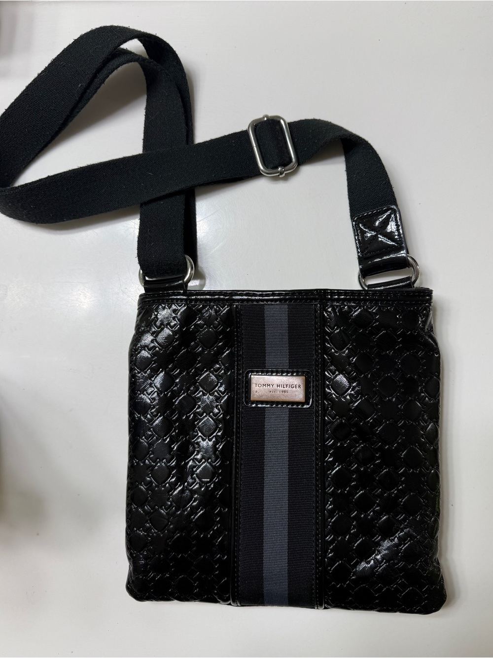 Tommy Hilfiger Black Quilted Crossbody with Center Stripe